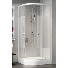Sanimix negyedköríves zuhanykabin tálcával, hajszálcsíkos üveggel, fehér, 80x80x200cm