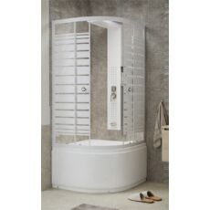 Sanimix negyedköríves zuhanykabin, magasított tálca, fehér profilos üveg, 90x90x200cm