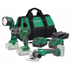 Stalco S-97379 akkus szerszámkészlet, 3 géppel, 2x4Ah akkuval és töltővel