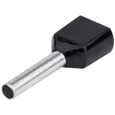 Tracon szigetelt iker-érvéghüvely, ónozott elektrolit réz, fekete, 2x1.5mm2, 12mm