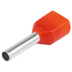Tracon szigetelt iker-érvéghüvely, ónozott elektrolit réz, piros, 2x1mm2, 8mm