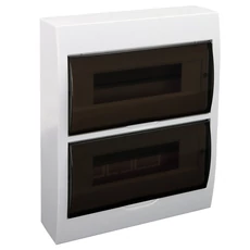 Falon kívüli elosztódoboz, füstszínű ajtóval, N/PE sínnel, 2×12 modul, IP40