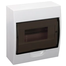 Falon kívüli elosztódoboz, füstszínű ajtóval, N/PE sínnel, 1×8 modul, IP40