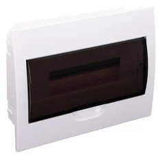 Süllyesztett elosztódoboz, füstszínű ajtóval, N/PE sínnel, 1×12 modul, IP40