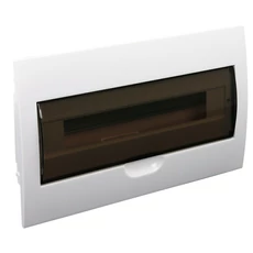 Süllyesztett elosztódoboz, füstszínű ajtóval, N/PE sínnel, 1×18 modul, IP40