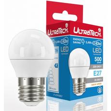 UltraTech gömb LED izzó, hideg fehér, E27, 5.4W, 500lm