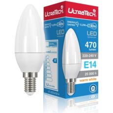 Ultratech gyertya LED izzó, meleg fehér, E14, 5.2W, 470lm