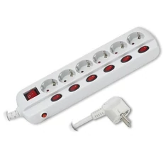 Hálózati elosztó 6db kapcsolható aljzattal és főkapcsolóval 1,5m 230V (fehér) Hálózati elosztó 6db kapcsolható aljzattal és főkapcsolóval 1,5m 230V (fehér)