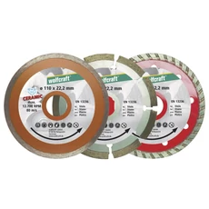 Gyémánt vágótárcsa készlet 3 részes, csempe/univerzális/turbo, Ø110x22.2mm, sarokcsiszolóhoz