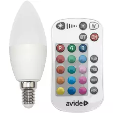 Avide Smart LED izzó távirányítóval, gyertya, színes+fehér, E14, 4.9W