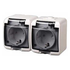 Aquastar 2-es földelt dugaszolóaljzat, gyermekvédelemmel, átlátszó csapófedéllel , IP44, fehér Aquastar 2-es földelt dugaszolóaljzat, gyermekvédelemmel, átlátszó csapófedéllel , IP44, fehér