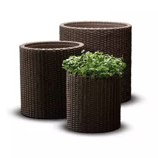 Keter Cylinder Planters műrattan virágcserép szett, barna, 3db