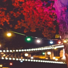 Taverna fénysor, többszínű, toldható, átlátszó kábel, 10LED, 5m