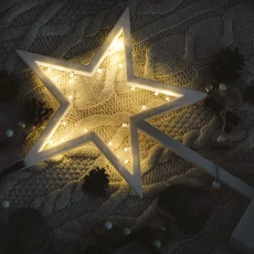 Csillag ablakdísz, meleg fehér, elemes, 20LED, 39cm
