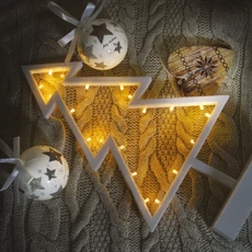 Beltéri fenyő ablakdísz, meleg fehér, elemes, 20LED, 39cm