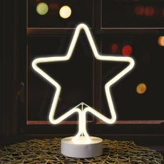 Neonfényű csillag ablakdísz, meleg fehér, elemes, 912LED, 31cm