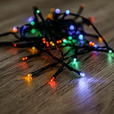 Kültéri fényfüzér, színes, zöld kábel, 120LED, 6m