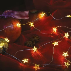 Tündérfény csillagokkal, meleg fehér, ezüst kábel, 20LED, 2m