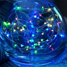 Tündérfény dekorfüzér, többszínű, réz kábel, 50LED, 5m