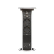 Delight motoros rejtett 2-es elosztó, 2db USB, Bluetooth, ezüst