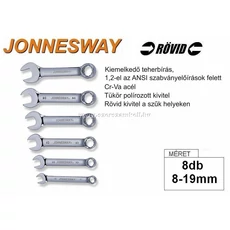 Jonnesway Profi Rövid Csillag-Villáskulcs Klt. 8-19mm / 8db-os Jonnesway Profi Rövid Csillag-Villáskulcs Klt. 8-19mm / 8db-os