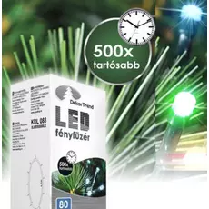 LED karácsonyi fényfüzér, színes, zöld kábel, 40LED, 3m