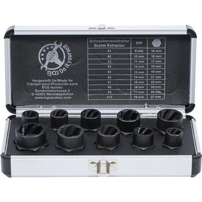 BGS-20210 Spirálbites dugókulcskészlet, csavarkiszedő, 10mm (3/8") 9-19mm, 10 darabos