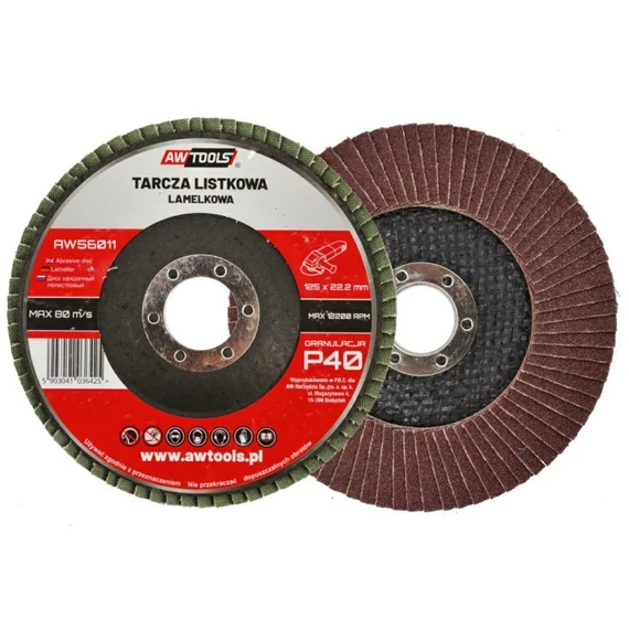 AWTools lamellás csiszolókorong sarokcsiszolóhoz, 125x22.2mm, P100