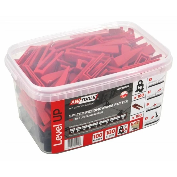 AWTools burkolat szintező készlet, 6-17mm, 2mm, 100+100db