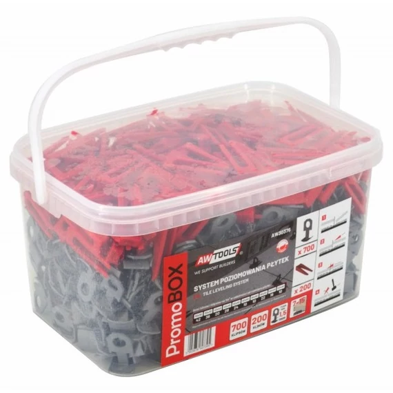 AWTools burkolat szintező készet, 7-15mm, 1.5mm, 700+200db