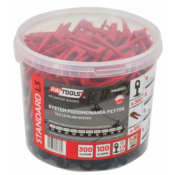 AWTools burkolat szintező készlet, 7-15mm, 1mm, 300+100db