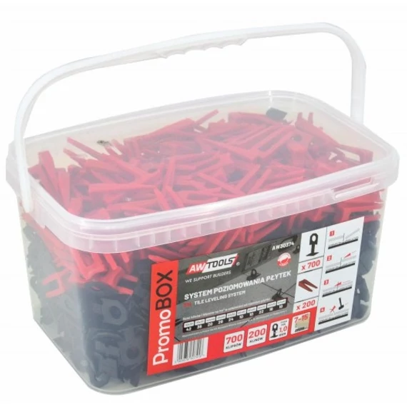 AWTools burkolat szintező készlet, 7-15mm, 1mm, 700+200db