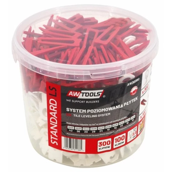 AWTools burkolat szintező készlet, 7-15mm, 2mm, 300+100db