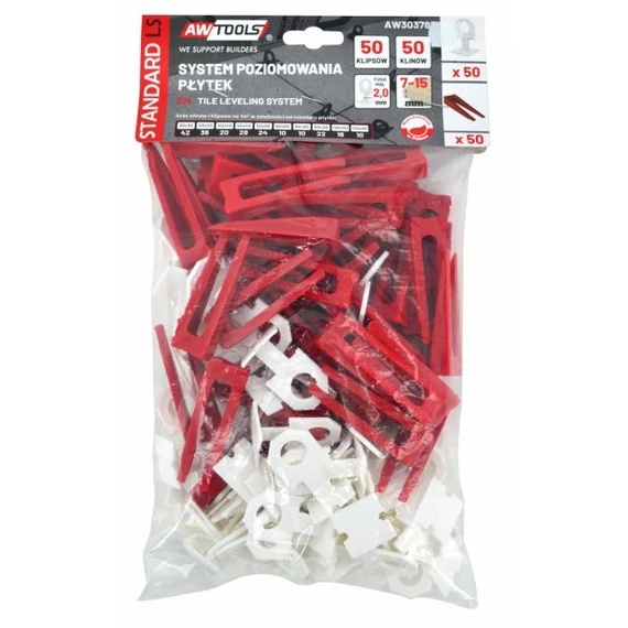 AWTools burkolat szintező készlet, 7-15mm, 2mm, 50+50db