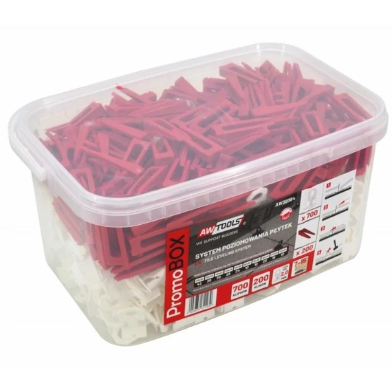 AWTools burkolat szintező készlet, 7-15mm, 2mm, 700+200db