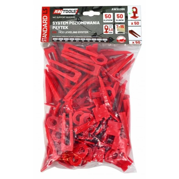 AWTools burkolat szintező készlet, 7-15mm, 3mm, 50+50db