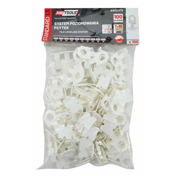 AWTools burkolat szintező klipsz, 7-15mm, 2mm, 100db