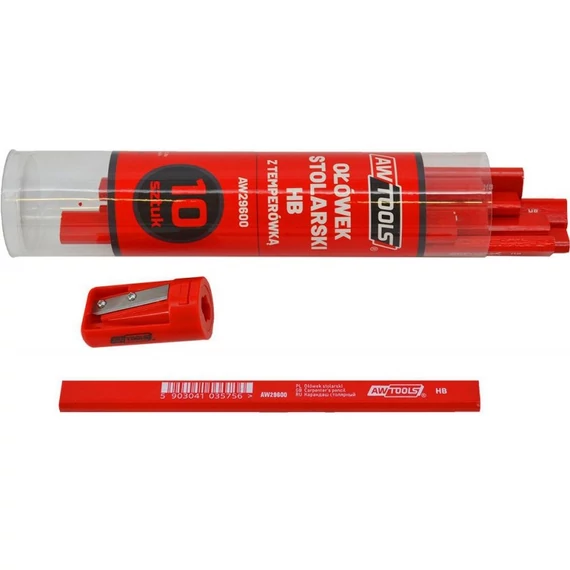 AWTools ácsceruza fához, HB, piros, 10db