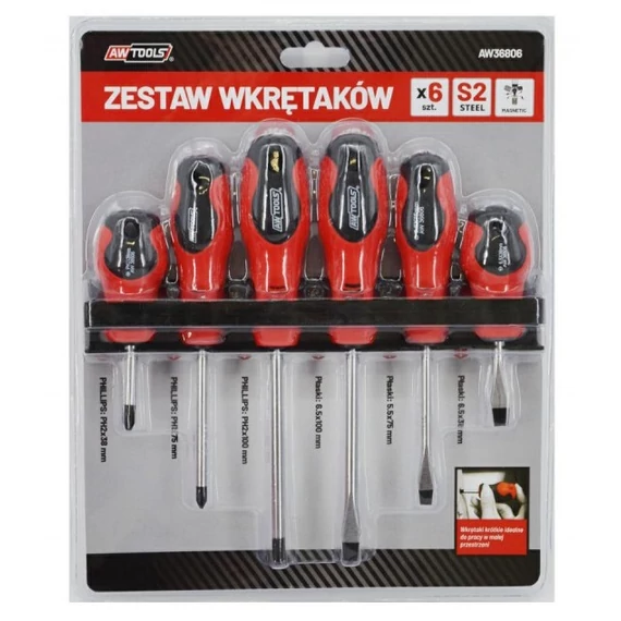 AWTools csavarhúzó készlet, mágneses, 38-100mm, SL-PH, 6db