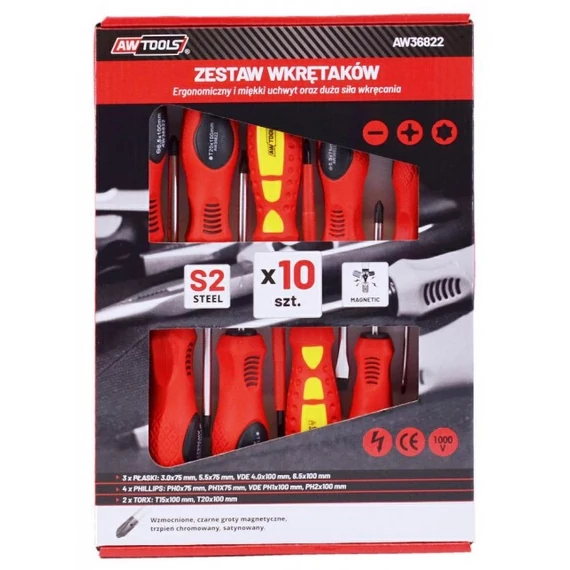 AWTools csavarhúzó készlet, mágneses, 75-100mm, SL-PH-T, 10db