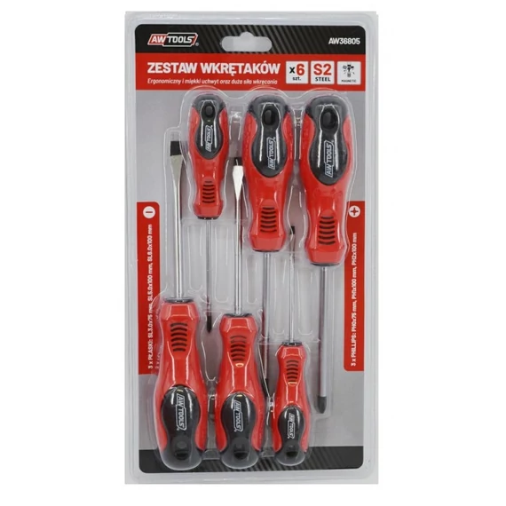 AWTools csavarhúzó készlet, mágneses, 75-100mm, SL-PH, 6db