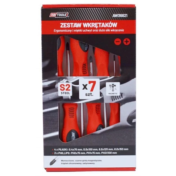 AWTools csavarhúzó készlet, mágneses, 75-150mm, SL-PH, 7db
