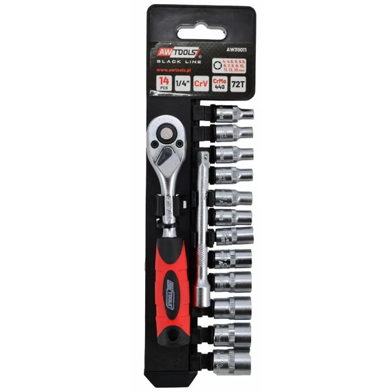 Awtools dugókulcs készlet racsnis hajtókarral, 1/4&quot;, 4-13mm, 14db