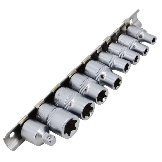 AWTools dugókulcs készlet, Torx, 1/4&quot;, 3/8&quot;, E5-E16, 9db