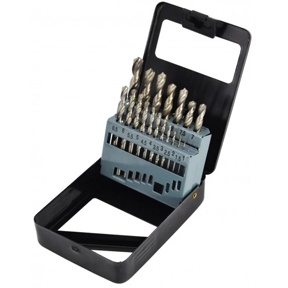 AWTools fémfúrószár készlet fém tokban, hengeres, HSS-G, 1-10mm, 19db