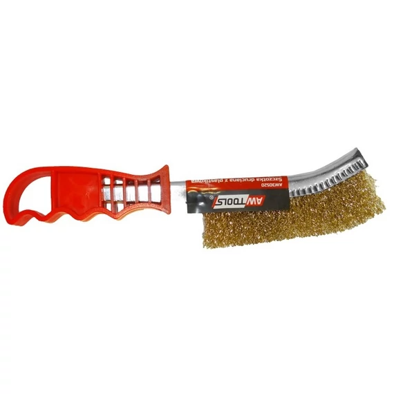 AWTools drótkefe műanyag markolattal, sárgaréz, 25cm