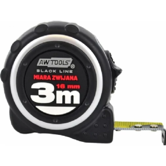 AWTools Black Line mérőszalag, Auto Stop, ABS, 3mx1.6cm
