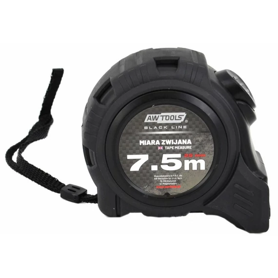 AWTools Black Line mérőszalag, mágneses, Auto Stop, ABS, 7.5mx2.5cm