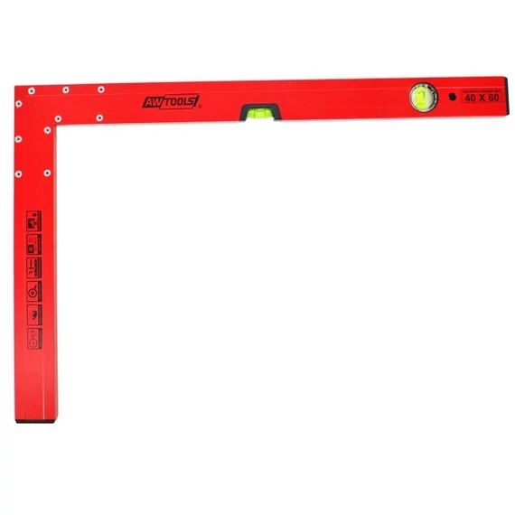 AWTools vízmérték, derékszögű, alumínium, 2 libellás, 50x80cm