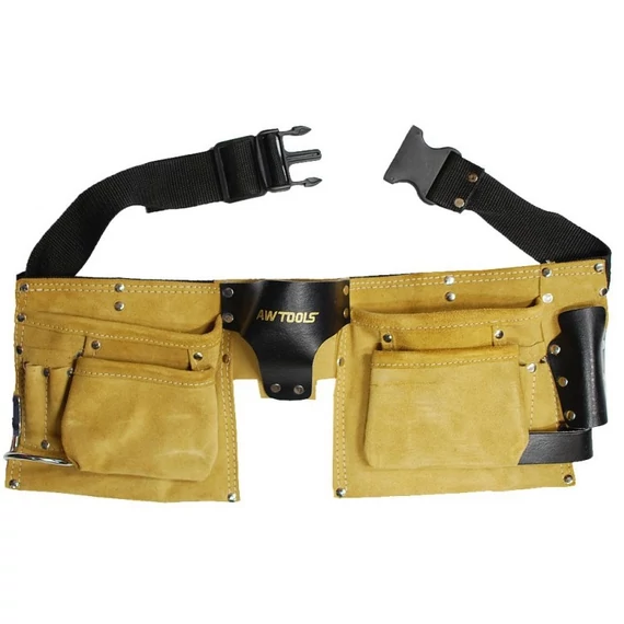 AWTools szerszámtartó öv, velúr bőr, PVC csat, 11 zseb